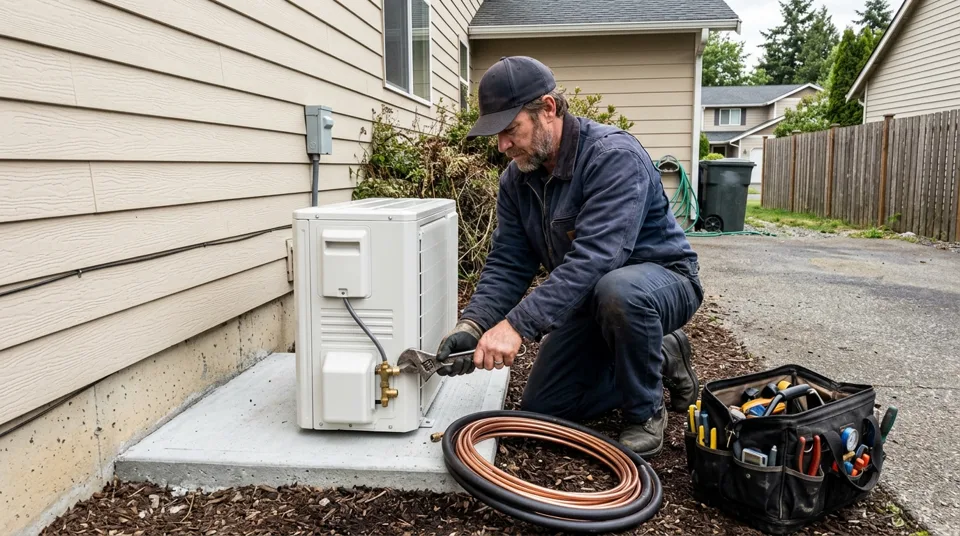 Contractor working outside a home